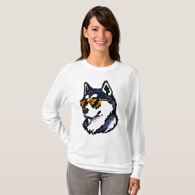 Pixel Siberian husky T Shirt (Hel framsida)
