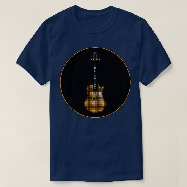 Pixel Slack Goldtop Guitar i en svart cirkel T Shirt (Design framsida)