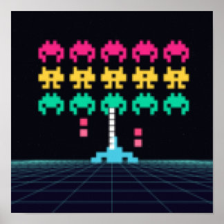 Pixel Space Shooter - Retro Arkadväggkonst Poster