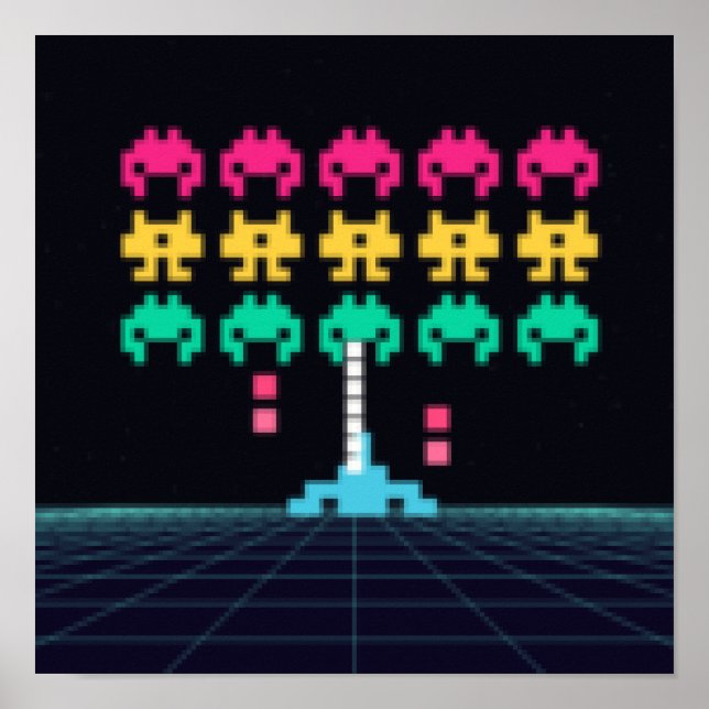 Pixel Space Shooter - Retro Arkadväggkonst Poster (Framsidan)