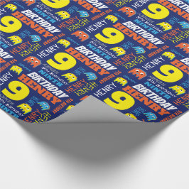 Pixel-spel utomjording 9:e födelsedag - ljus anpas presentpapper