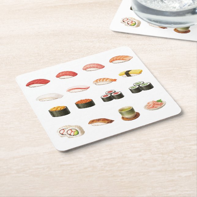 Pixel Sushi Coaster – Japanese Food Design Underlägg Papper Kvadrat (Vinklad)