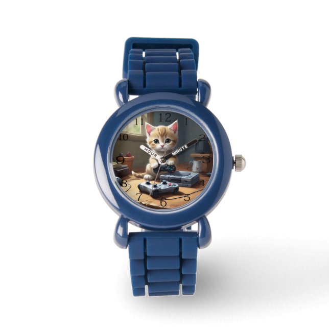 "Pixel Tassar: Gamer Kitten in action" Armbandsur (Framsida)
