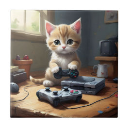 "Pixel Tassar: Gamer Kitten in action" Kakelplatta