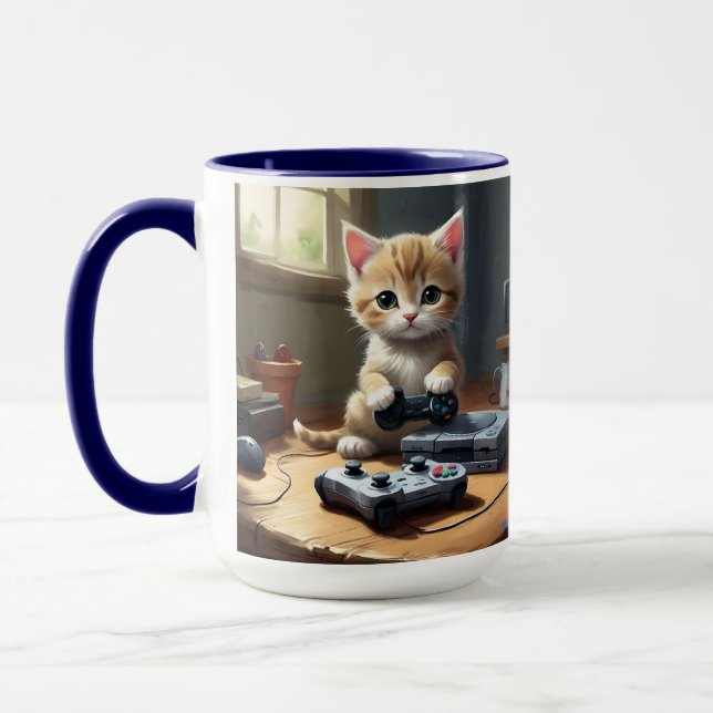 "Pixel Tassar: Gamer Kitten in action" Mugg (Vänster)