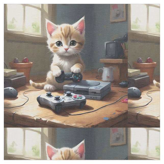 "Pixel Tassar: Gamer Kitten in action" Tyg (Närbild)