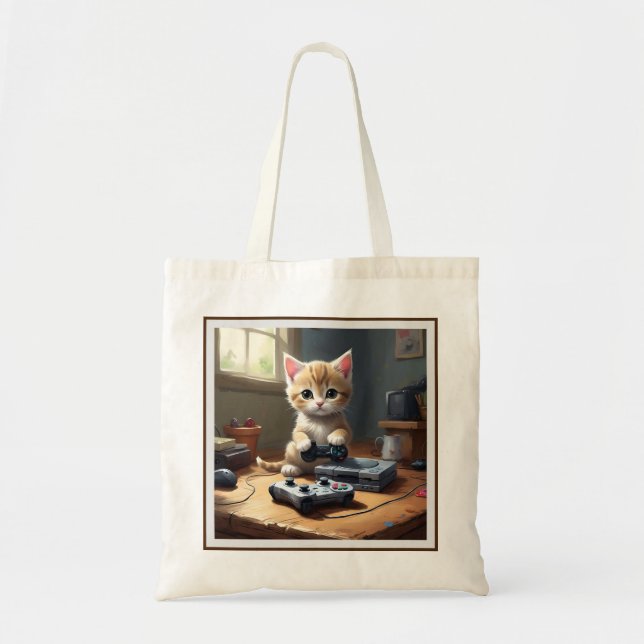 "Pixel Tassar: Gamer Kitten in action" Tygkasse (Framsidan)