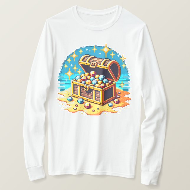 Pixel Treasure Chest - Retro Gaming Loot Design T Shirt (Design framsida)