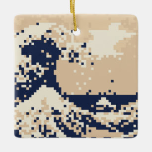 Pixel Tsunami 8-bitars Pixel Art Julgransprydnad Keramik