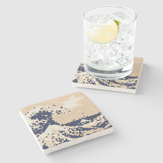 Pixel Tsunami 8-bitars Pixel Art Underlägg Sten (Sidan)