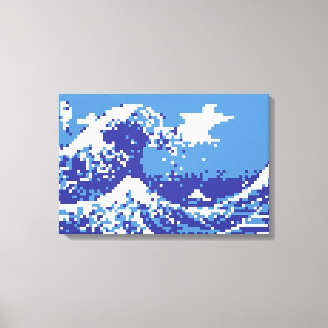Pixel Tsunami Blå 8 Bit Pixel Art Canvastryck (Framsida)