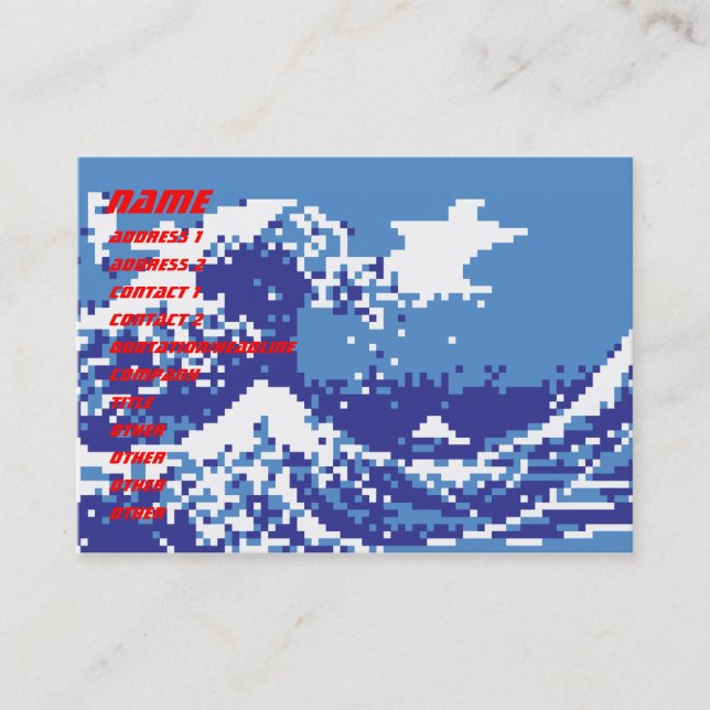 Pixel Tsunami Blå 8 Bit Pixel Art Visitkort (Framsida)