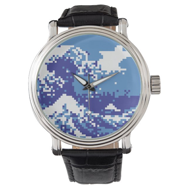 Pixel Tsunami Blue 8 Bit Pixel Art Armbandsur (Framsida)