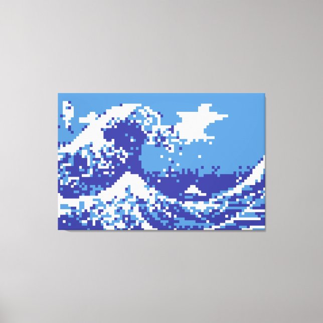 Pixel Tsunami Blue 8 Bit Pixel Art Canvastryck (Framsida)