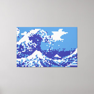 Pixel Tsunami Blue 8 Bit Pixel Art Canvastryck