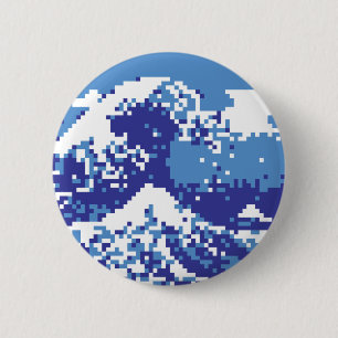 Pixel Tsunami Blue 8 Bit Pixel Art Knapp