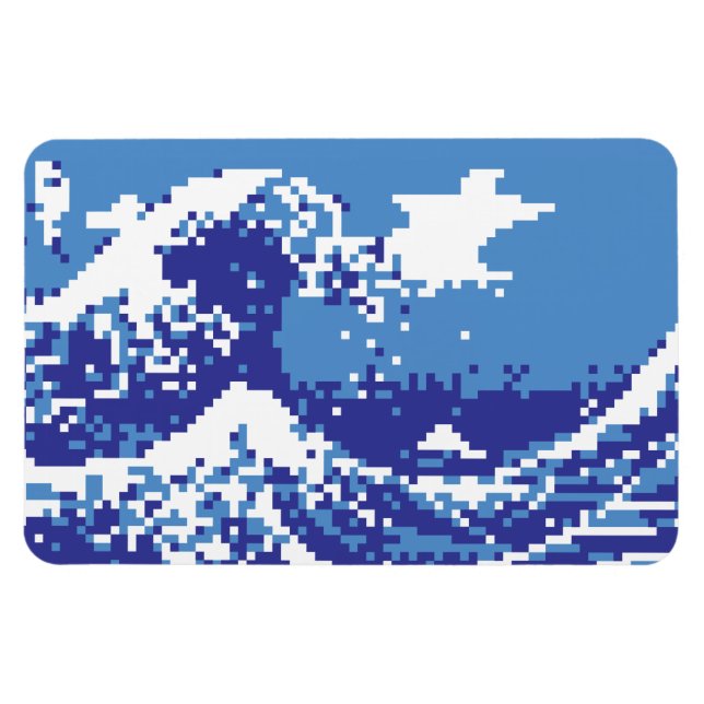 Pixel Tsunami Blue 8 Bit Pixel Art Magnet (Horisontell)