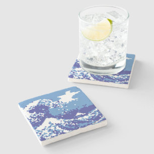 Pixel Tsunami Blue 8 Bit Pixel Art Stenunderlägg