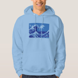 Pixel Tsunami Blue 8 Bit Pixel Art Sweatshirt Med Luva