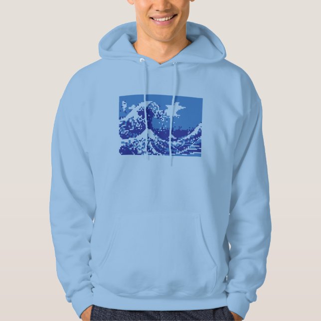 Pixel Tsunami Blue 8 Bit Pixel Art Sweatshirt Med Luva (Framsida)