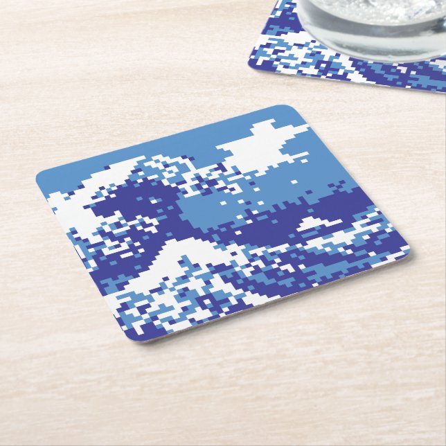 Pixel Tsunami Blue 8 Bit Pixel Art Underlägg Papper Kvadrat (Vinklad)
