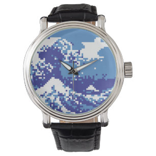 Pixel Tsunami Blue 8-bitars Pixel Art Armbandsur