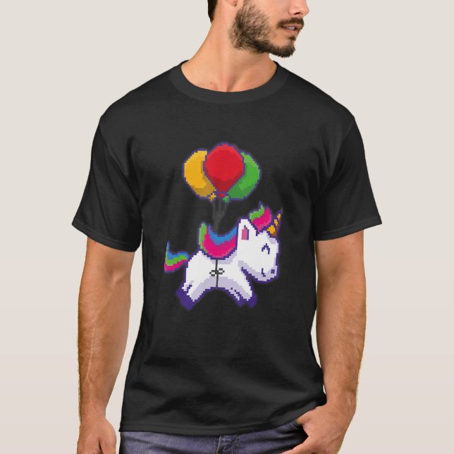 Pixel Unicorn på ballonger T Shirt (Framsida)