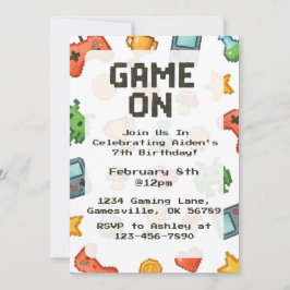 Pixel Watercolor Gaming Birthday Inbjudan