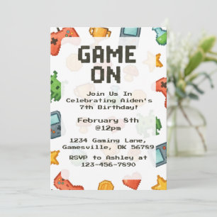 Pixel Watercolor Gaming Birthday Inbjudan