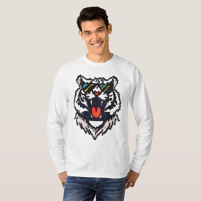 Pixel White Tiger T Shirt (Hel framsida)