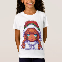 Pixelart-flicka med julhatt t shirt