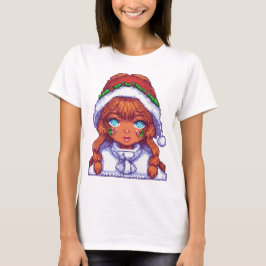 Pixelart-flicka med julhatt t shirt