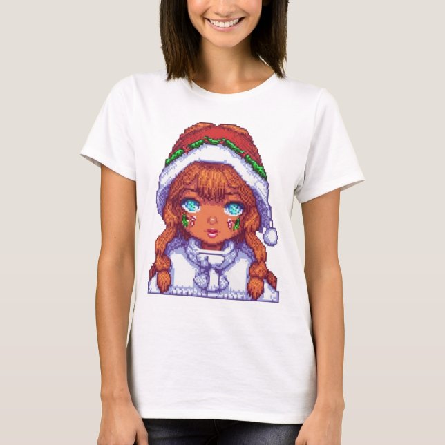 Pixelart-flicka med julhatt t shirt (Framsida)