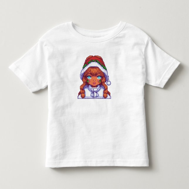 Pixelart-flicka som bär tomteluva  t shirt (Framsida)