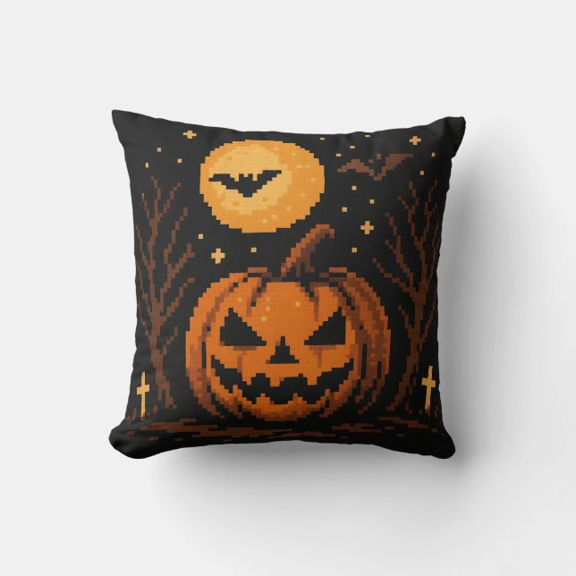 Pixelart Halloween-pumpa kudde (Framsida)