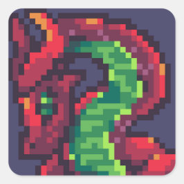 Pixelart, Pixel Art dragon Fyrkantigt Klistermärke