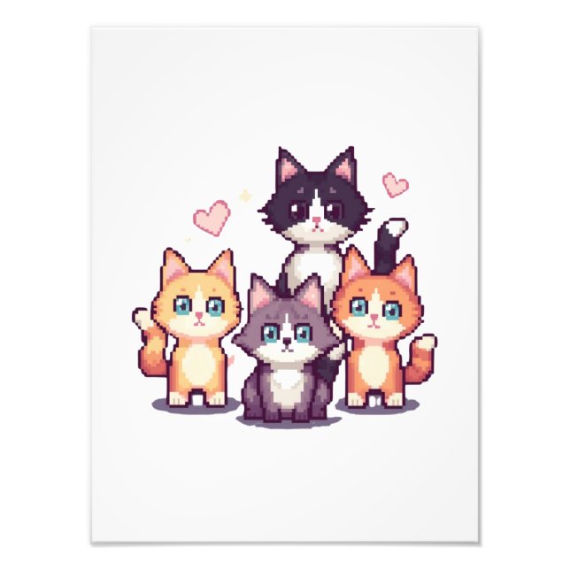 Pixelartade färgglada katter  fototryck (Framsidan)