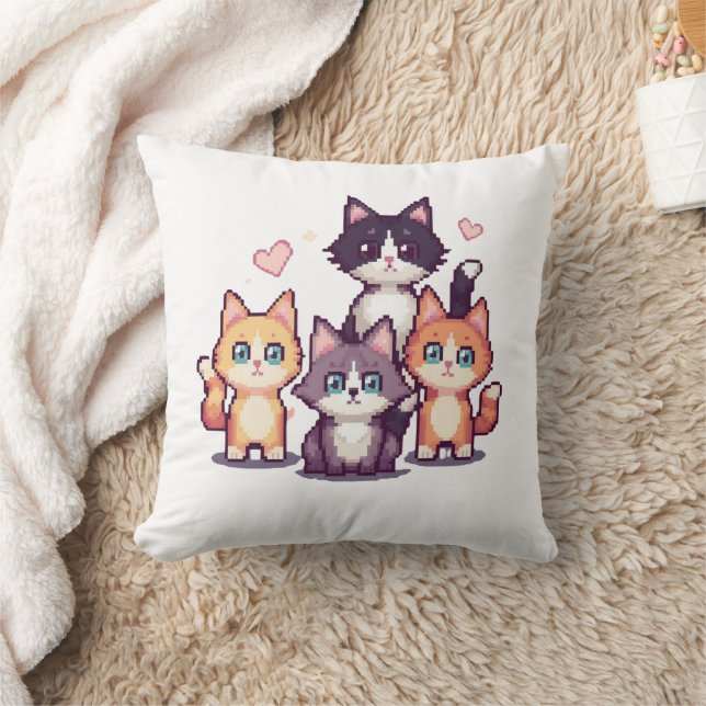 Pixelartade färgglada katter  kudde (Filt)