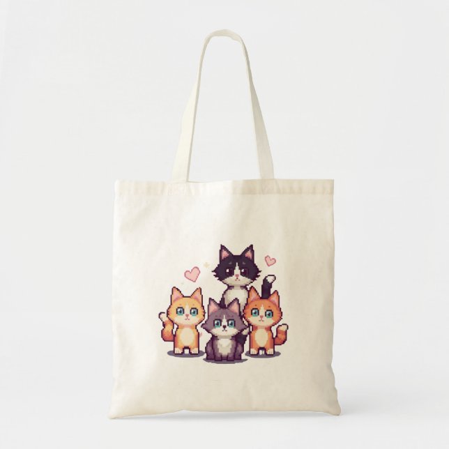 Pixelartade färgglada katter tygkasse (Framsidan)