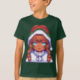 Pixelartflicka som bär tomtehatt t shirt