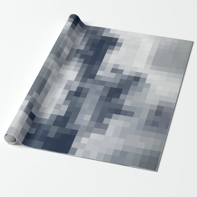 Pixelated Blue and White Cloud Wrapping Papper Presentpapper (Utrullad)