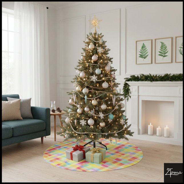 Pixelated Bright Yellow Plaid Graphic Checkerboard Julgransmatta Borstad Polyester (Skapare uppladdad)