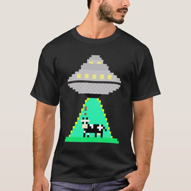 Pixelated Cow Abduction by UFO s AAV Utomjordingar T Shirt (Framsida)
