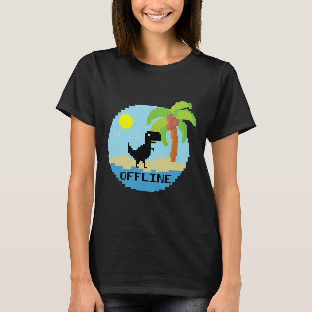Pixelated Dinosaur Vacation Tech Enthusiasts Coder T Shirt (Framsida)