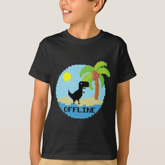 Pixelated Dinosaur Vacation Tech Enthusiasts Coder T Shirt (Framsida)