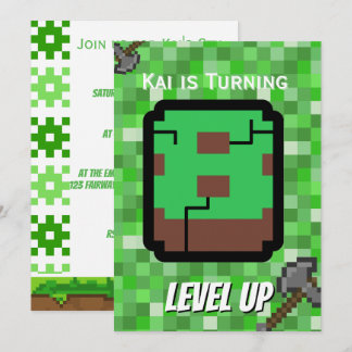 Pixelated Gamer Grön Level Up 8-årsdag Inbjudningar