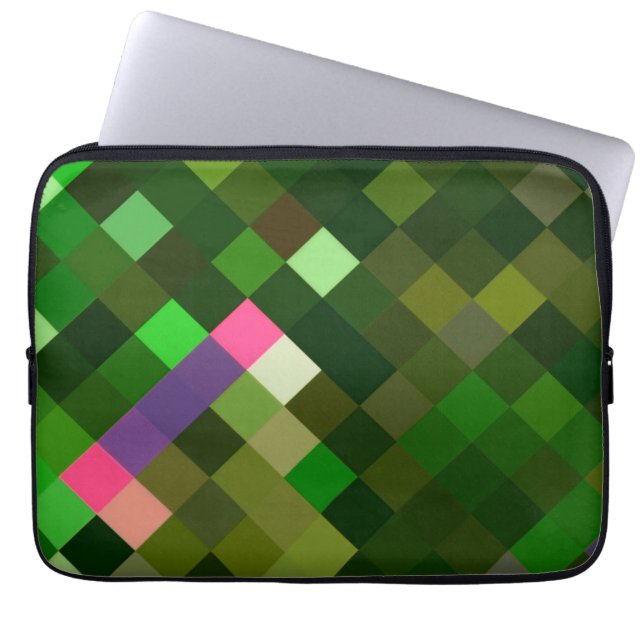 Pixelated Mönster - Grönt Laptop Fodral (Framsidan)