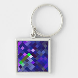 Pixelated Mönster - Indigo Fyrkantig Silverfärgad Nyckelring