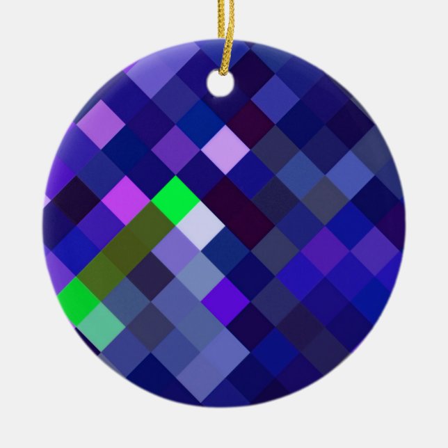 Pixelated Mönster - Indigo Julgransprydnad Keramik (Framsidan)
