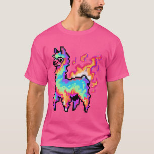 Pixelated Neon Llama T Shirt